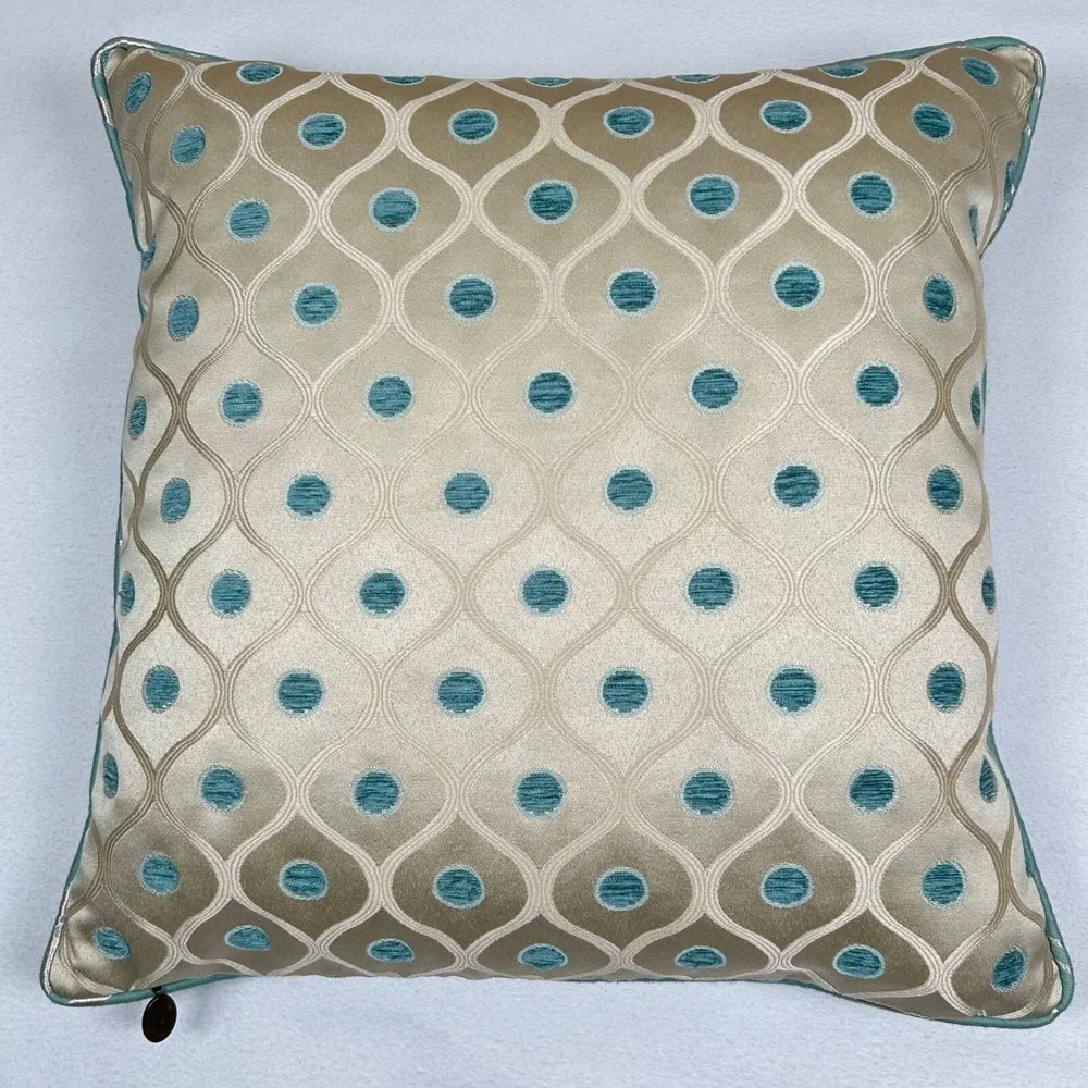 Pier 1 Imports Pillow‎ Turquoise Silver Flower Tan Polka Dot Reversible Nice